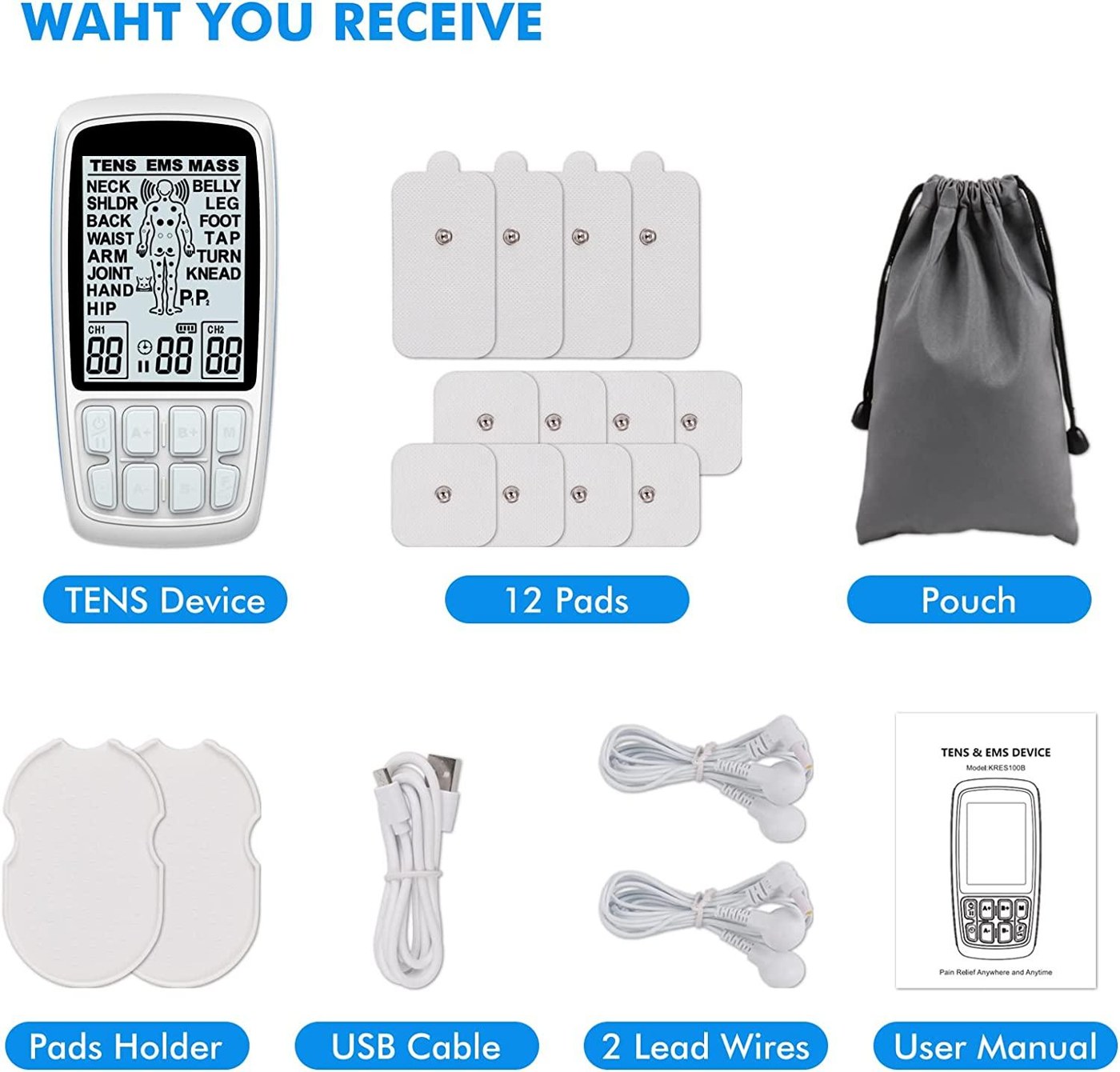 TENS/EMS Unit (dual-channel, rechargeable)